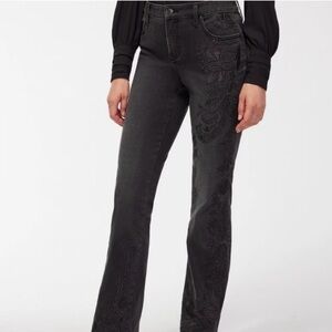 NWT Chico's So Slimming Girlfriend Tonal Floral Embroidered Flare Jeans 4R